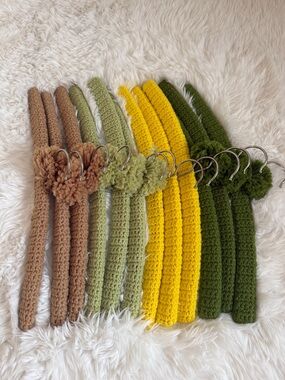 Set of Crocheted Padded Hangers in Brown, Sage, Yellow & Olive
